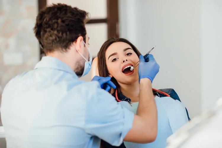 Dentist check a patient at home
